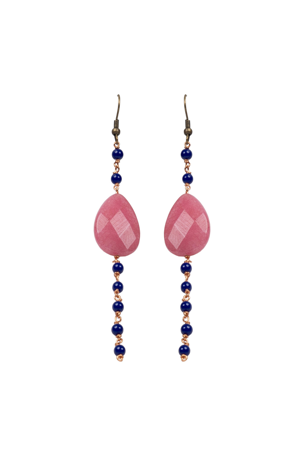 Pink Stone Drops Blue Crystal Earring