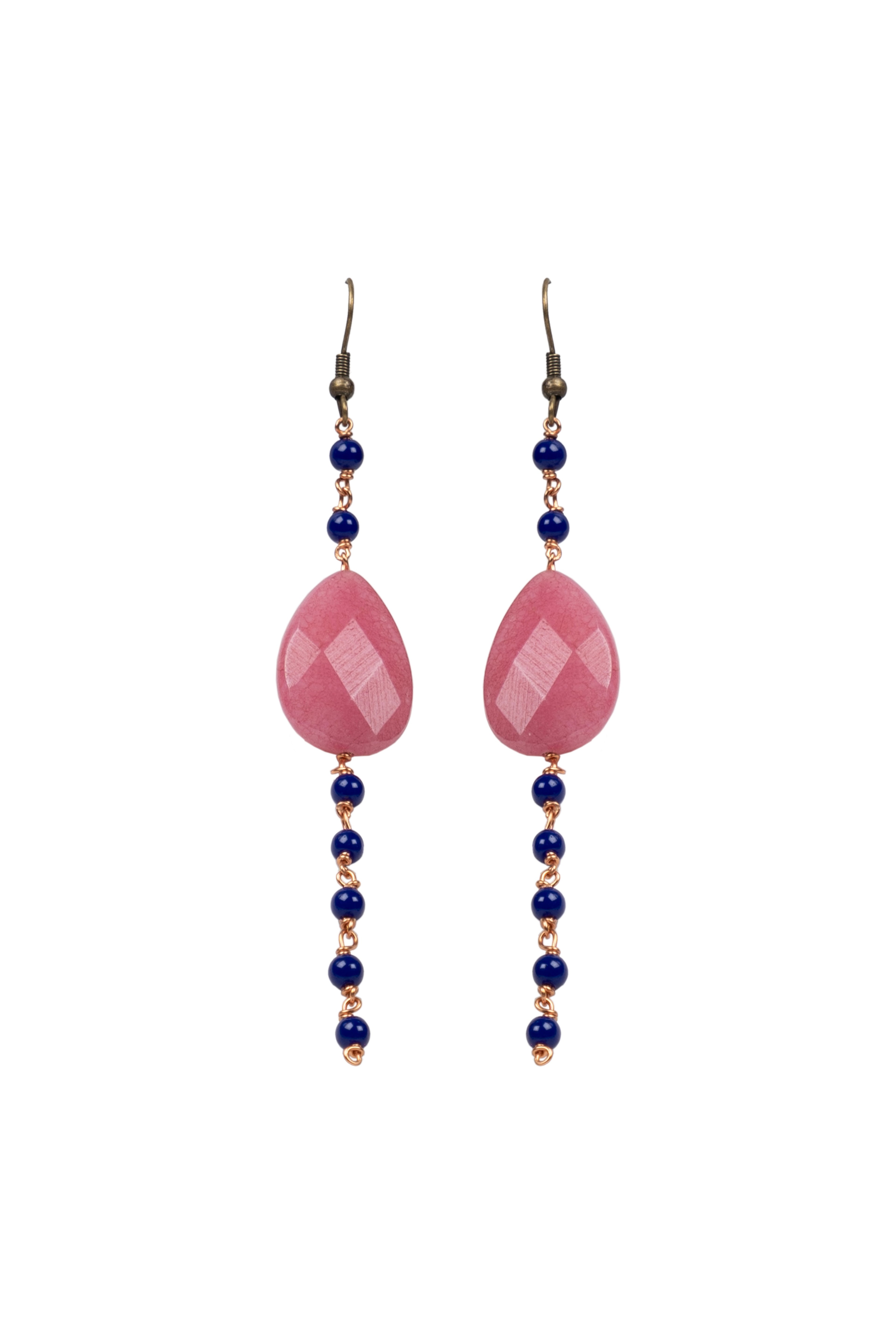 Pink Stone Drops Blue Crystal Earring