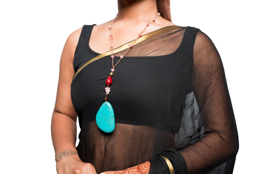 Rose Baati Necklace with Turquoise Pendant