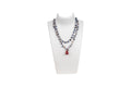 Sodalite Double Layered Necklace with Red Stone Drop Pendant