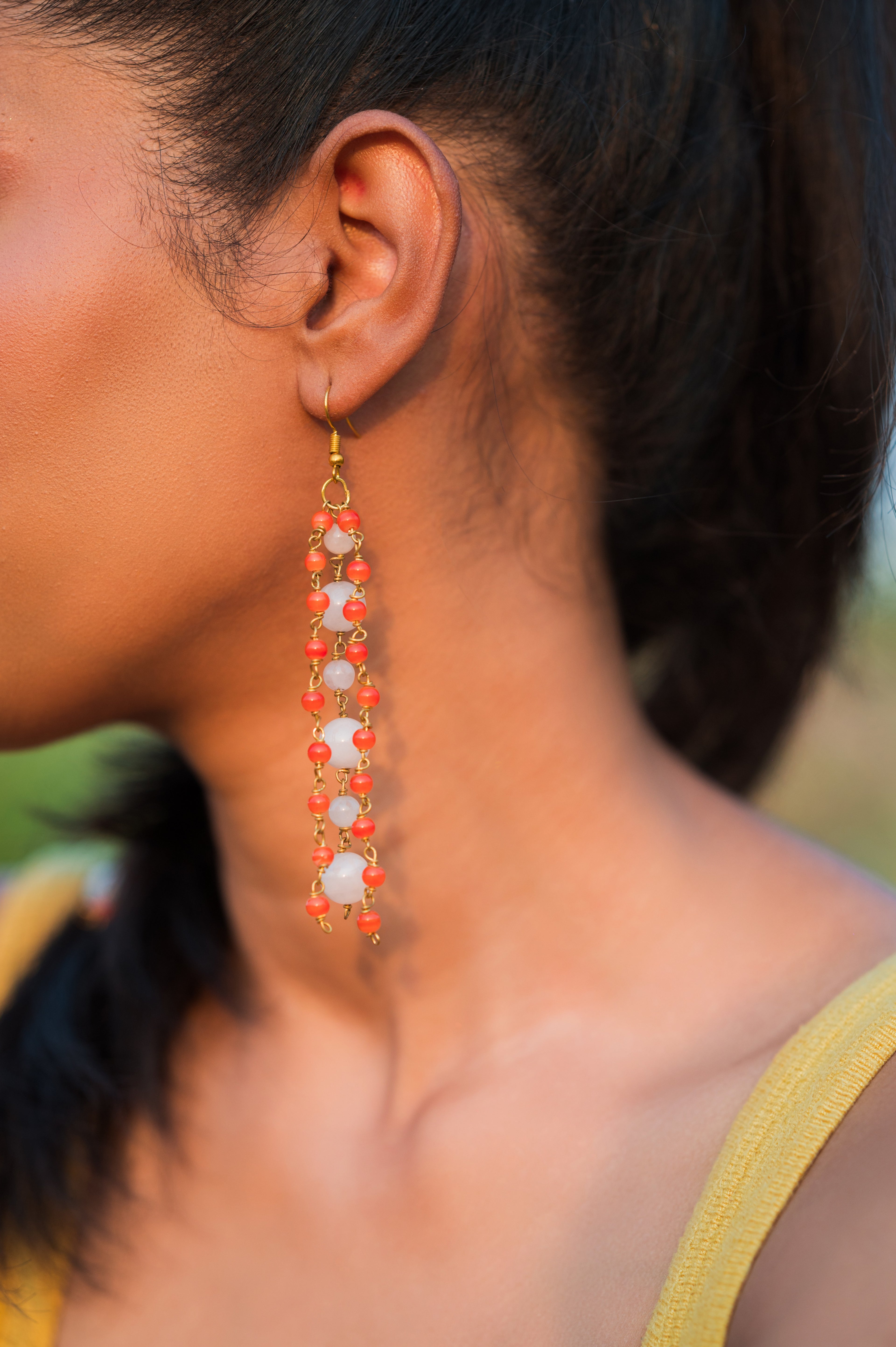 Rose Quartz Red Bead Earring