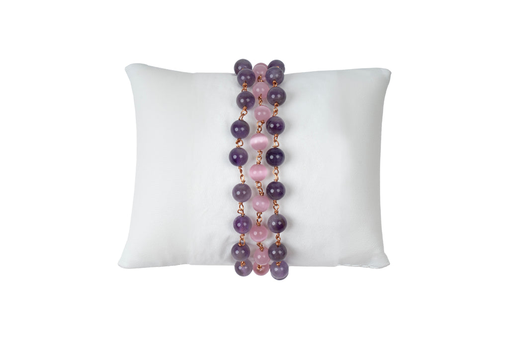 Pink Monalisa Amethyst Three Layered Bracelet