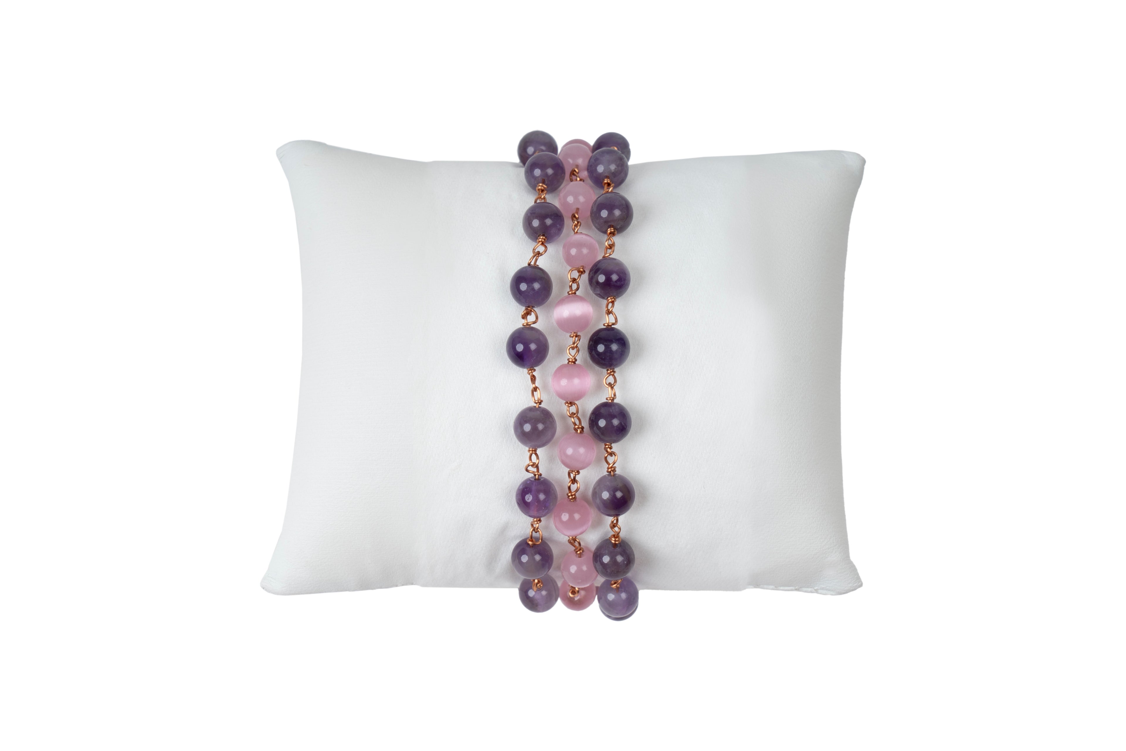 Pink Monalisa Amethyst Three Layered Bracelet