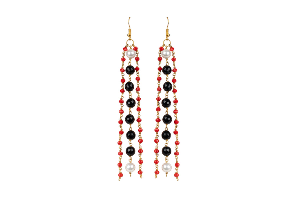 Pearl Mixed Red Glass Curtain Earring