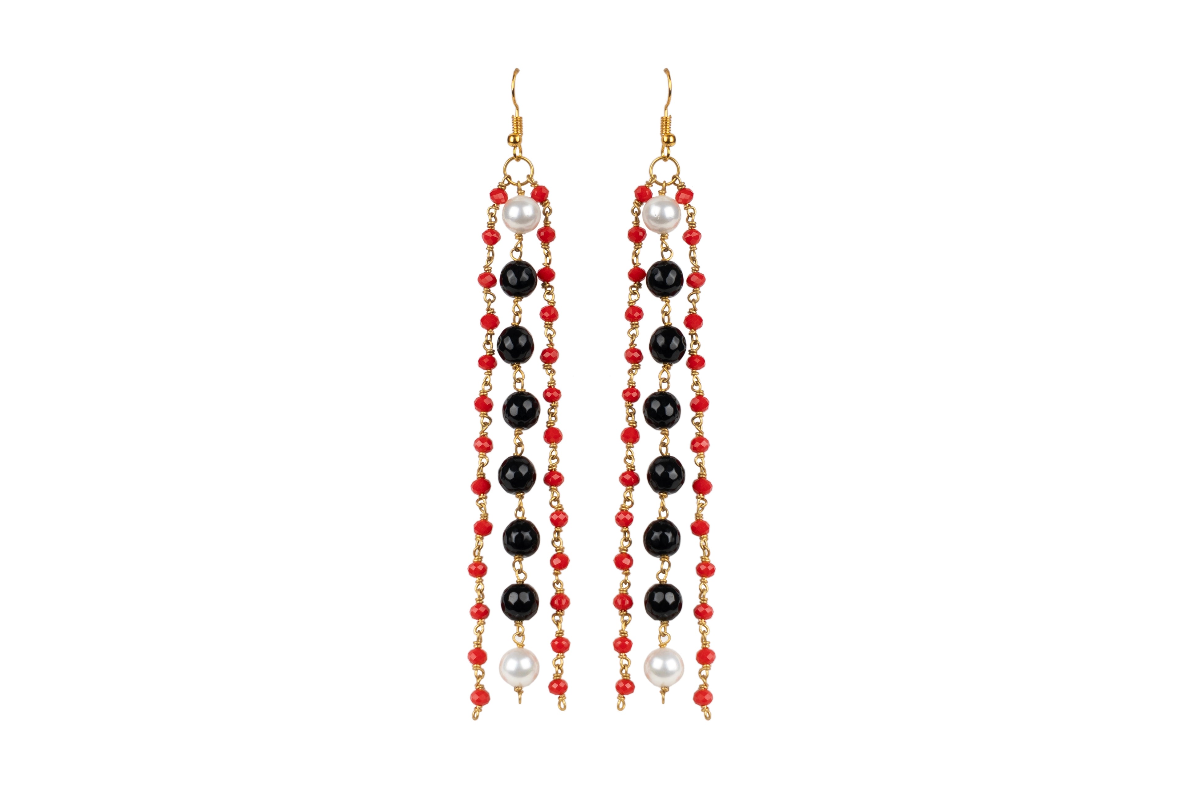 Pearl Mixed Red Glass Curtain Earring