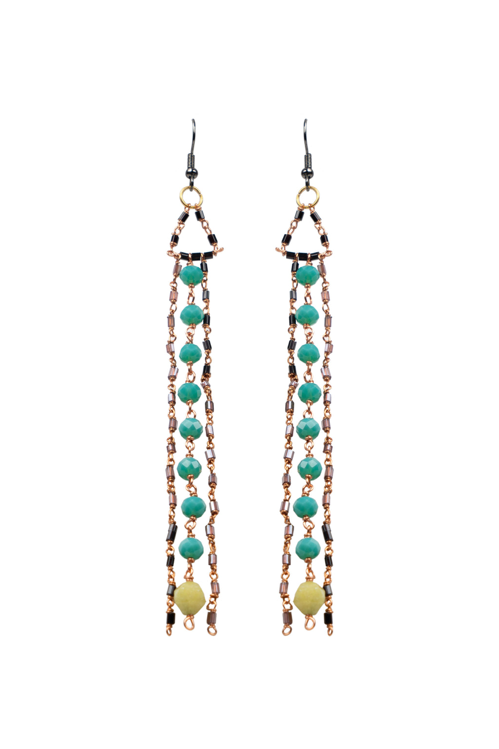 Blue Glass Beads Curtain Earrings