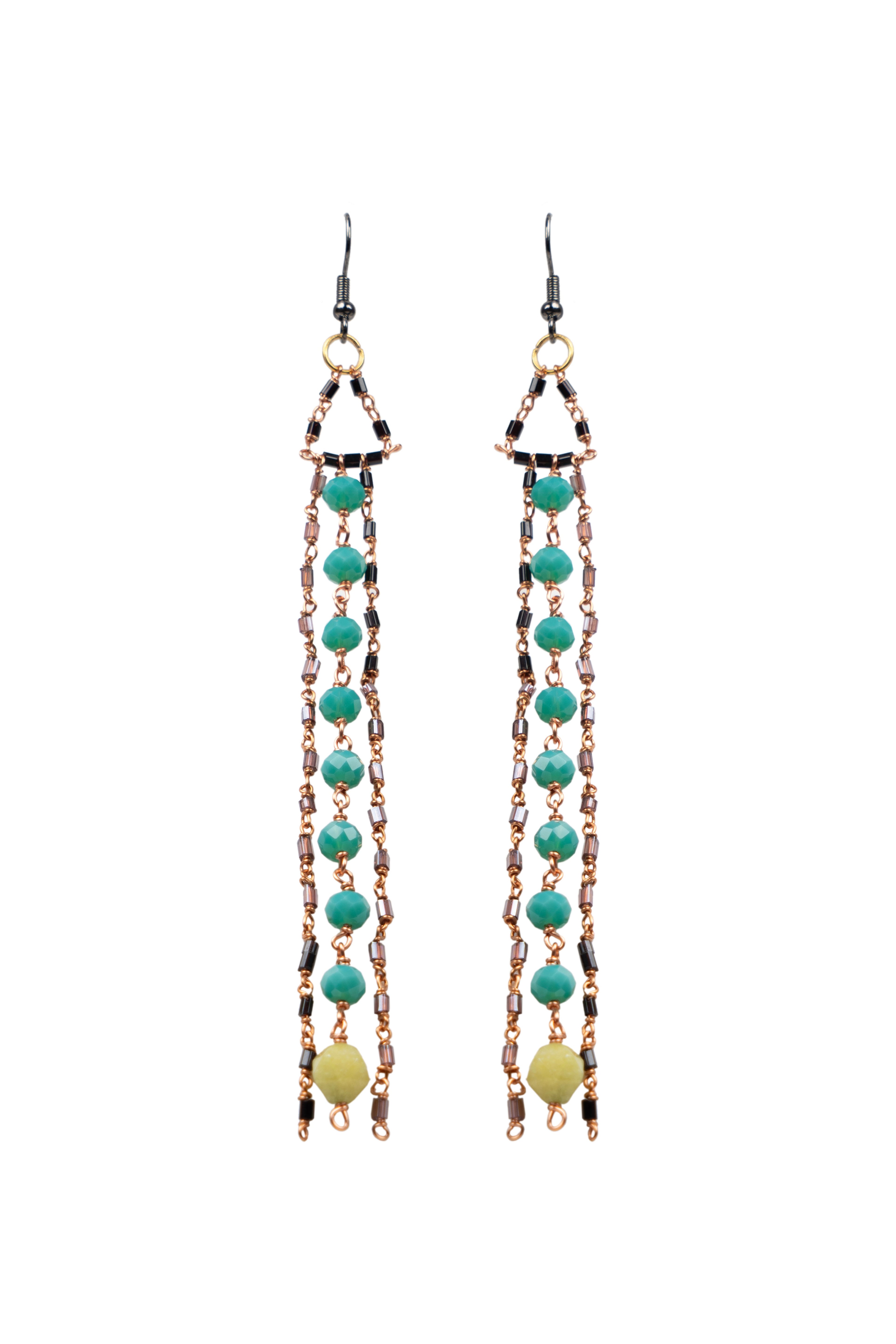 Blue Glass Beads Curtain Earrings
