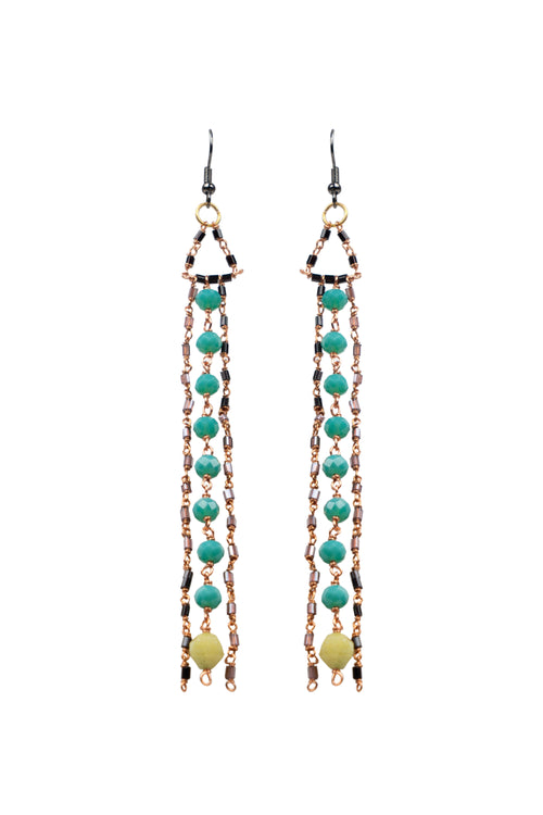 Blue Glass Beads Curtain Earrings