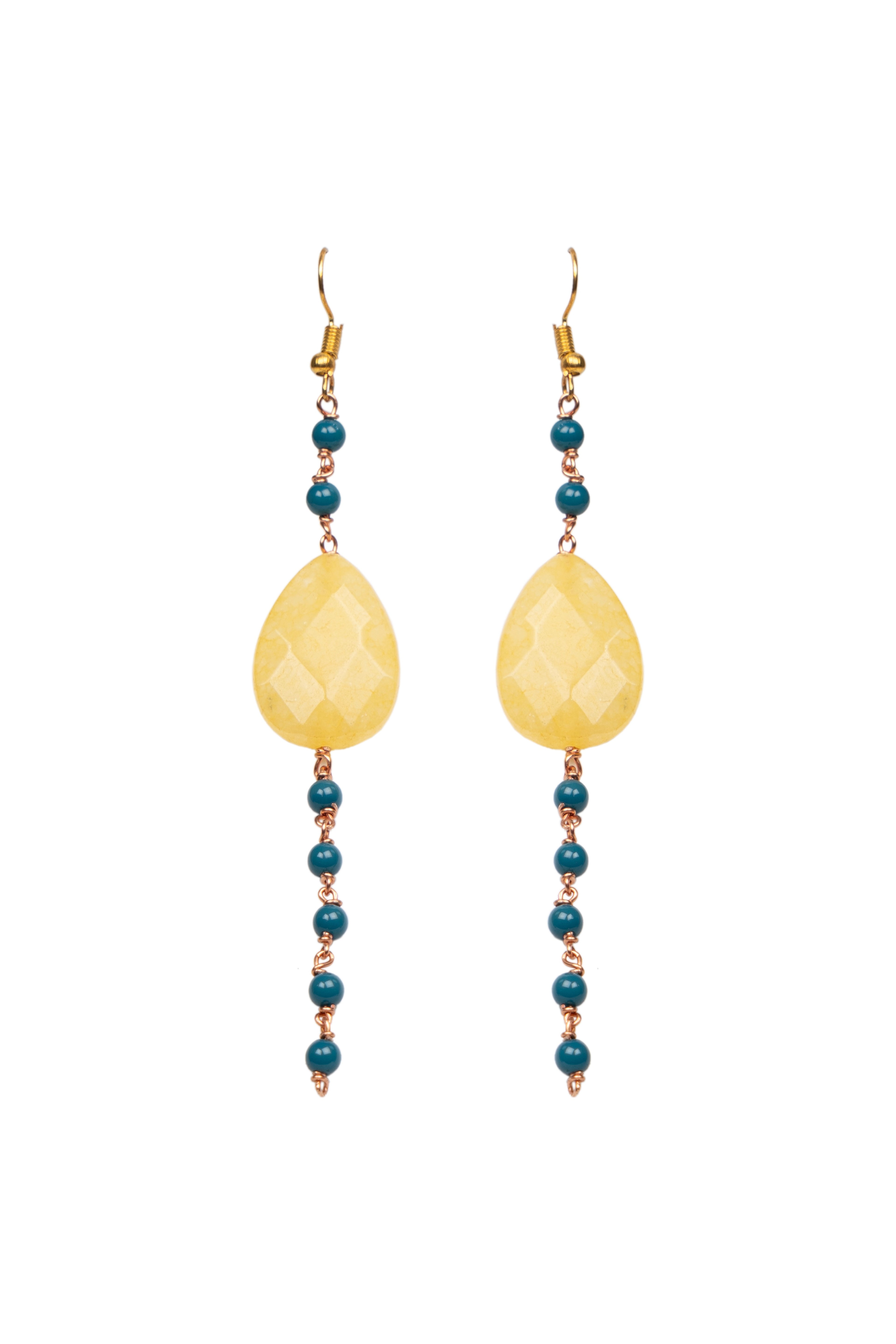 Yellow Stone Drops Blue Crystal Earring