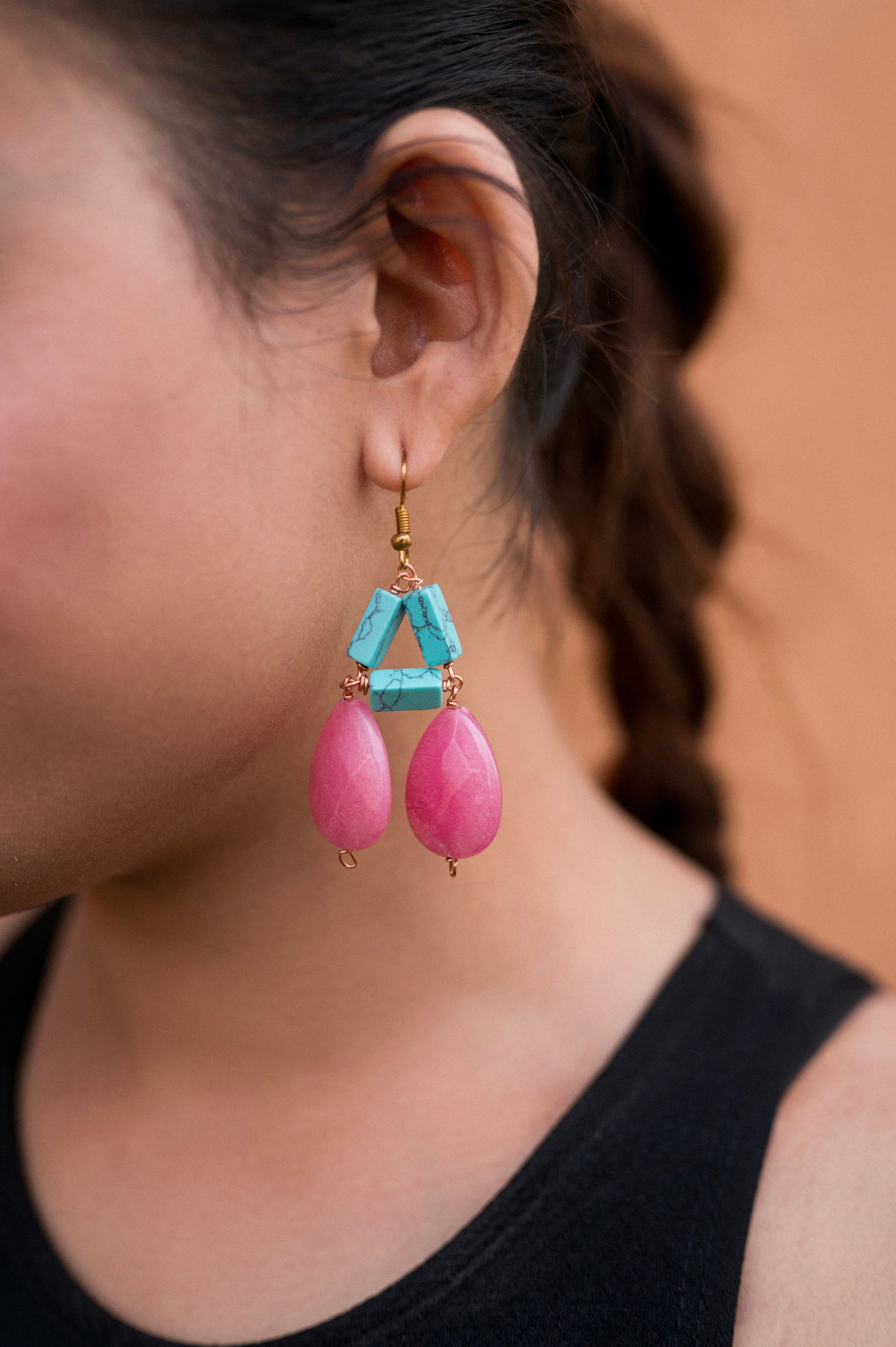 Torquise Pink Drop Earring