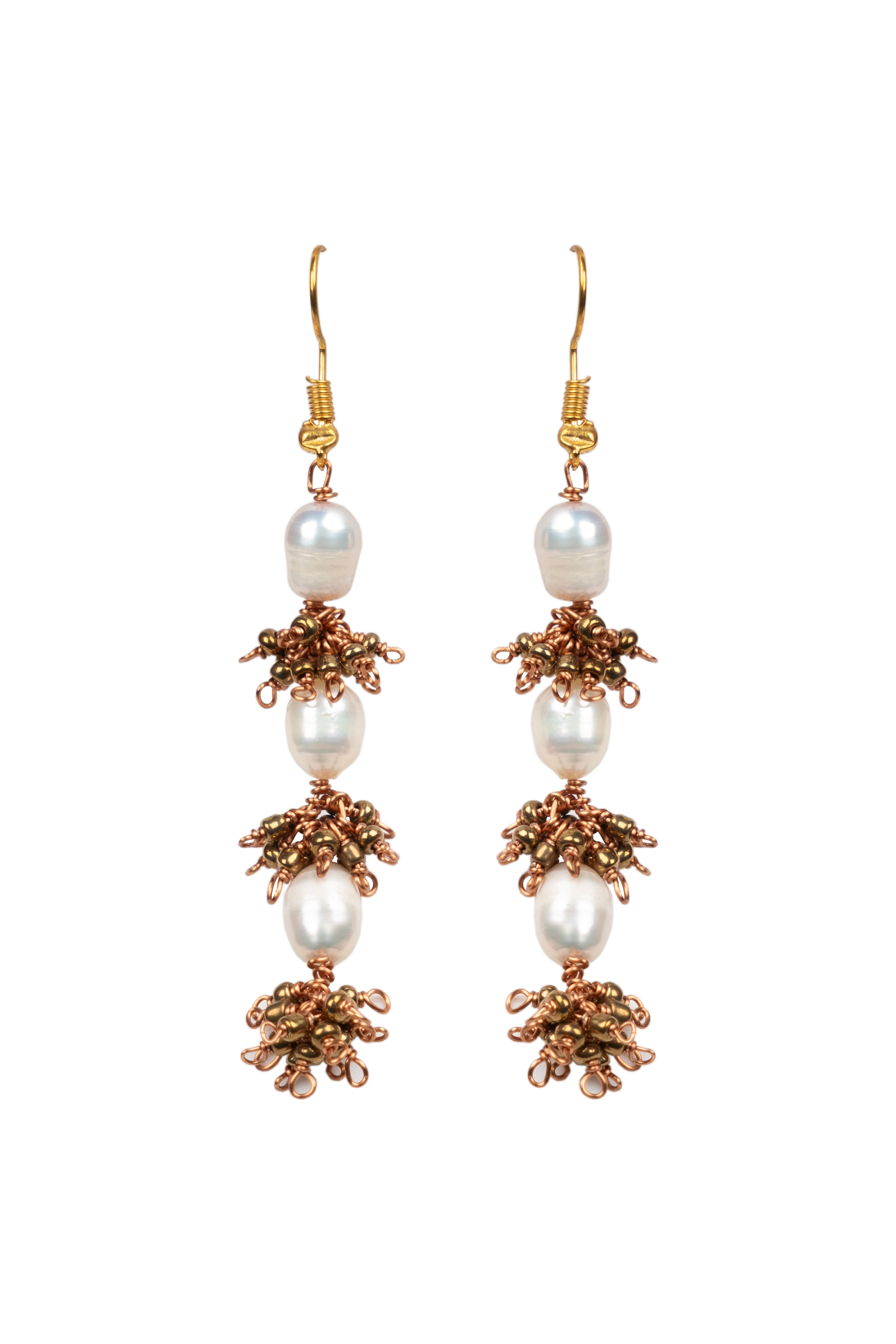 Pearl Mixed Golden Glass Beads Earring