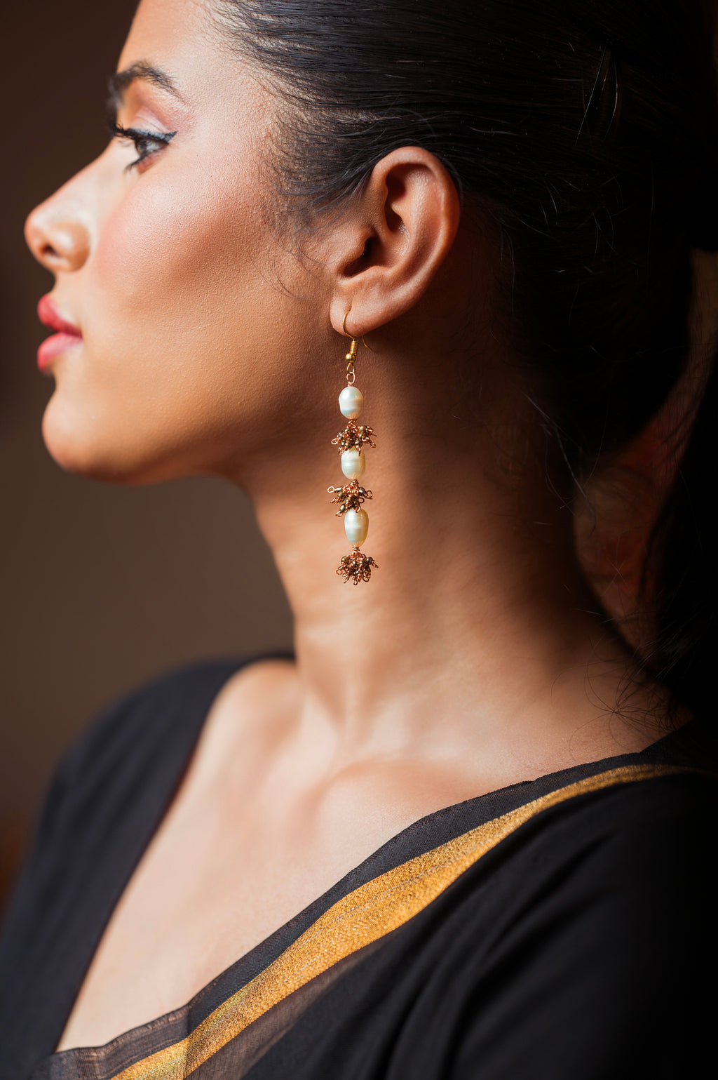 Pearl Mixed Golden Glass Beads Earring